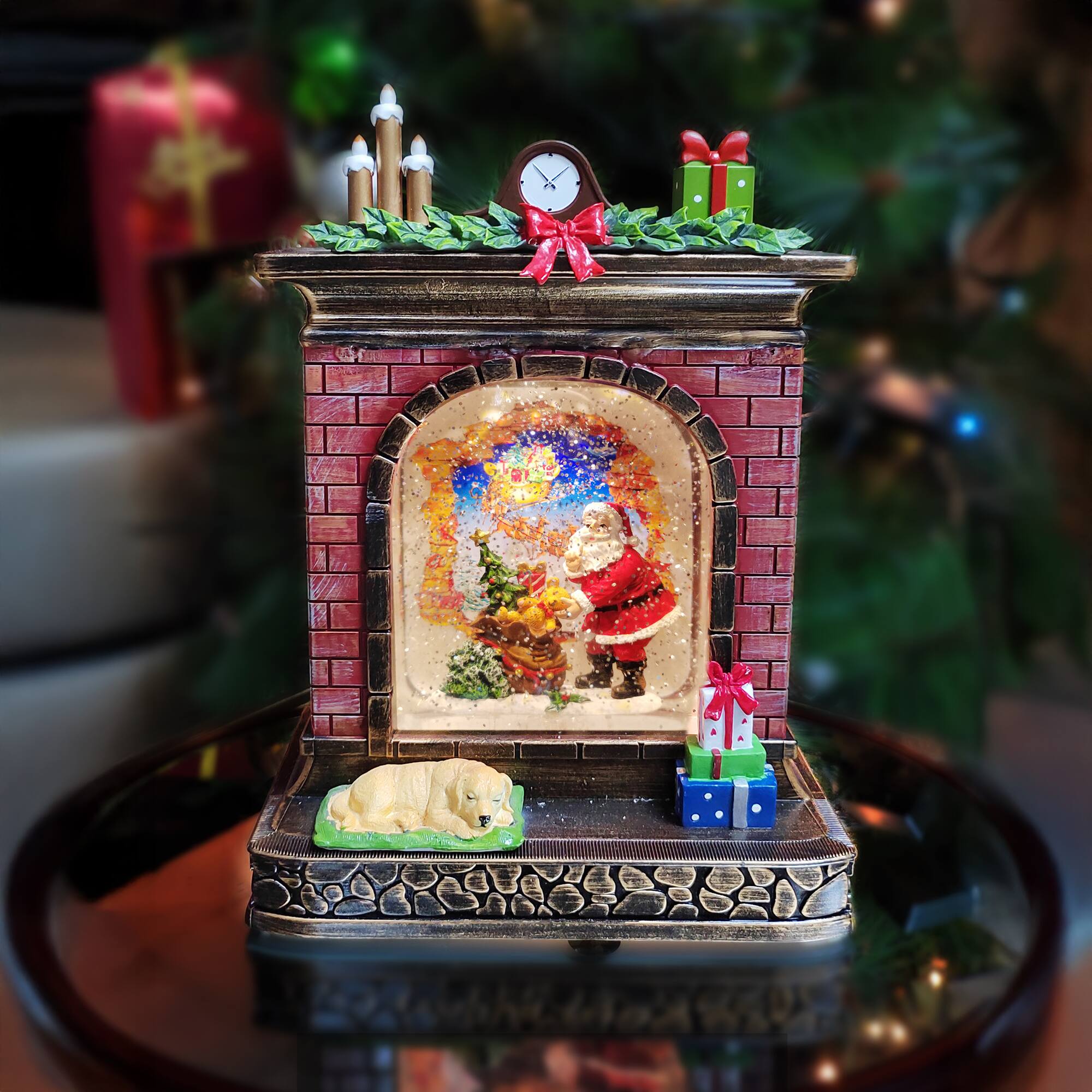 Moments in Time 10.2" Acrylic Fireplace with Santa Scene Décor
